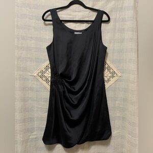 H&M Black Draped Mini Dress size 8 LBD wedding guest party satin